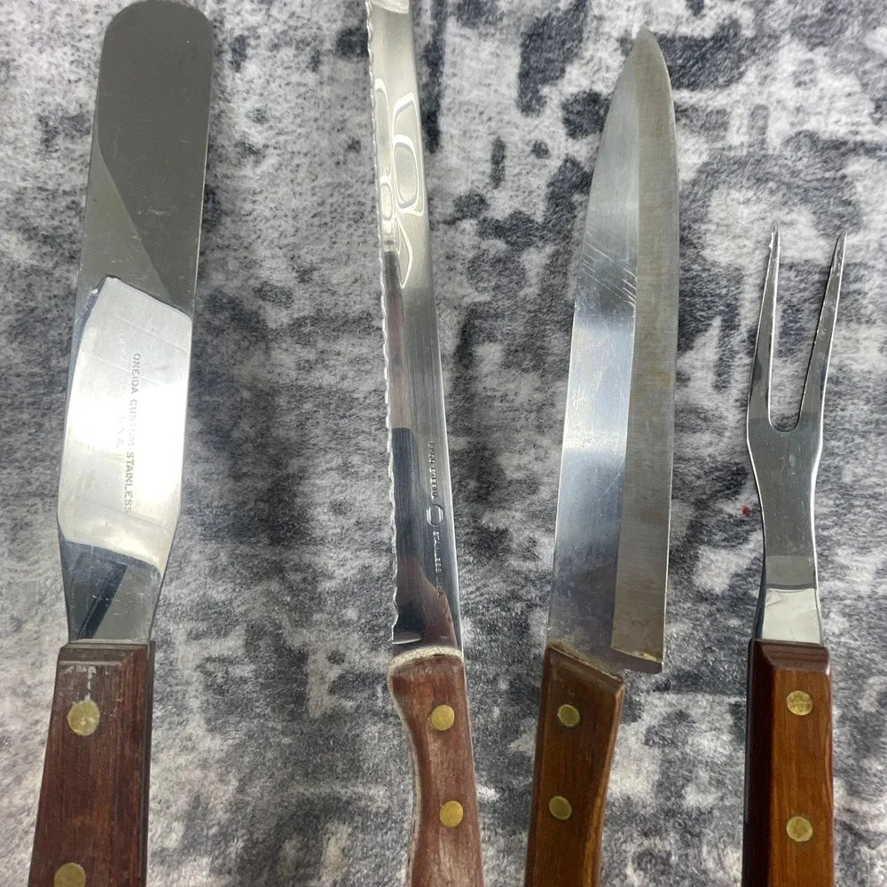 Vtg EKCO Oneida USA 5 Pc‎ Kitchen Utensil Lot Wood Handle Stainless Steel